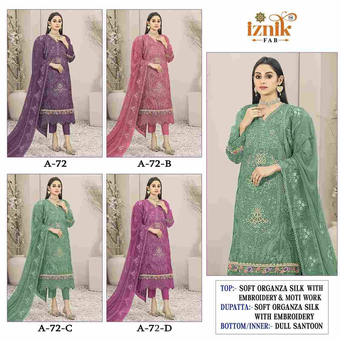 Iznik 72 Colours By Iznik Fab 72-A To 72-D Series Designer Pakistani Suits Beautiful Stylish Fancy Colorful Party Wear & Occasional Wear Organza Silk With Embroidery Dresses At Wholesale Price