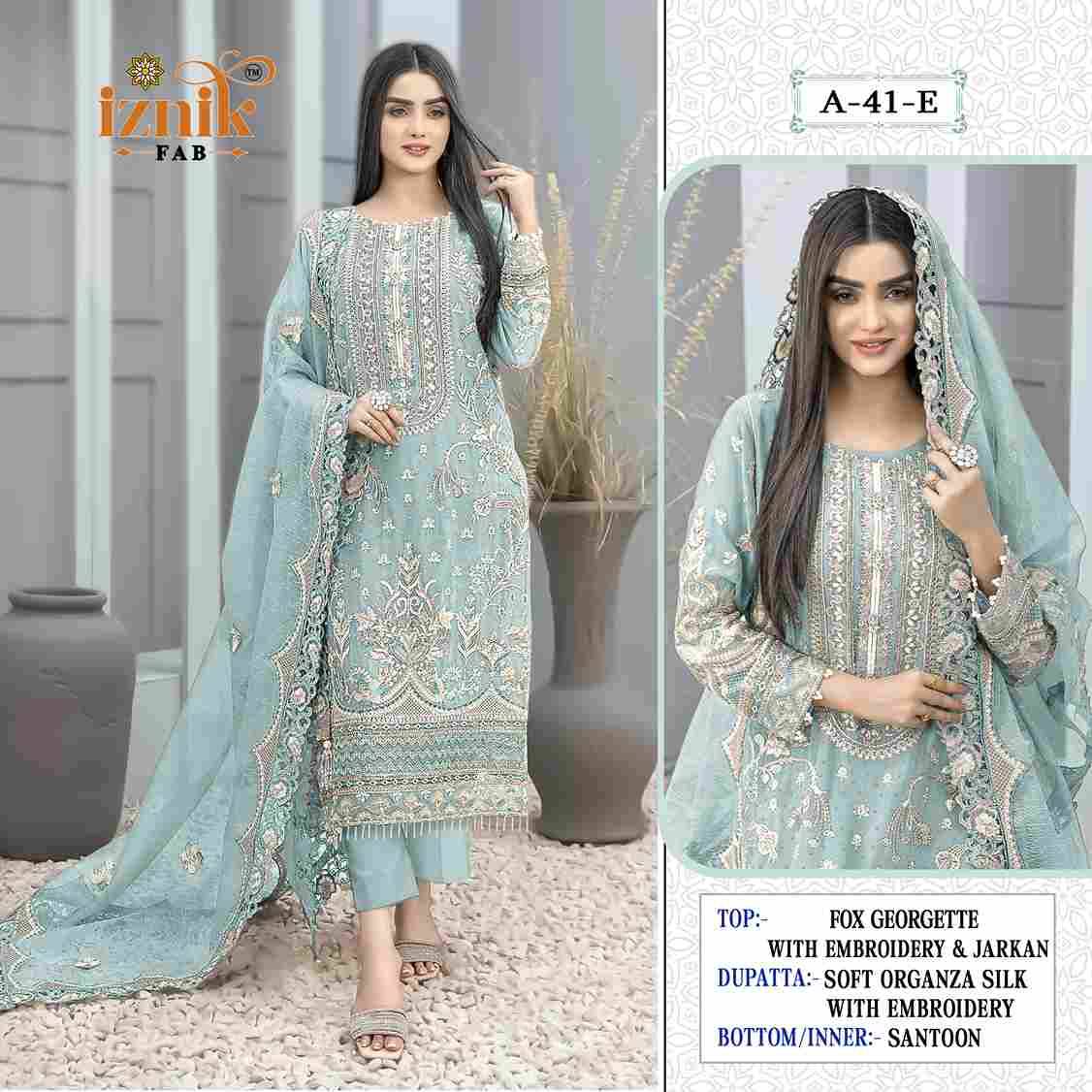 Iznik 41 Colours Vol-2 By Iznik Fab 41-E To 41-H Series Designer Pakistani Suits Beautiful Stylish Fancy Colorful Party Wear & Occasional Wear Faux Georgette Embroidery Dresses At Wholesale Price