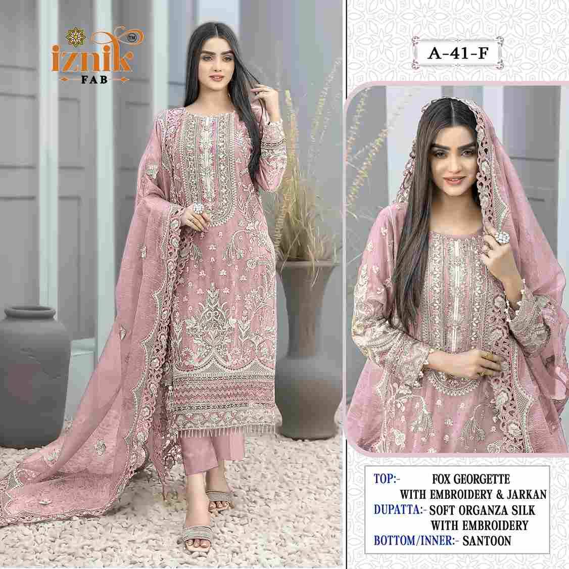 Iznik 41 Colours Vol-2 By Iznik Fab 41-E To 41-H Series Designer Pakistani Suits Beautiful Stylish Fancy Colorful Party Wear & Occasional Wear Faux Georgette Embroidery Dresses At Wholesale Price