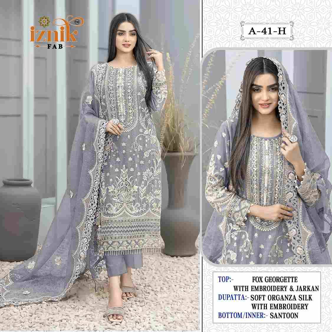 Iznik 41 Colours Vol-2 By Iznik Fab 41-E To 41-H Series Designer Pakistani Suits Beautiful Stylish Fancy Colorful Party Wear & Occasional Wear Faux Georgette Embroidery Dresses At Wholesale Price