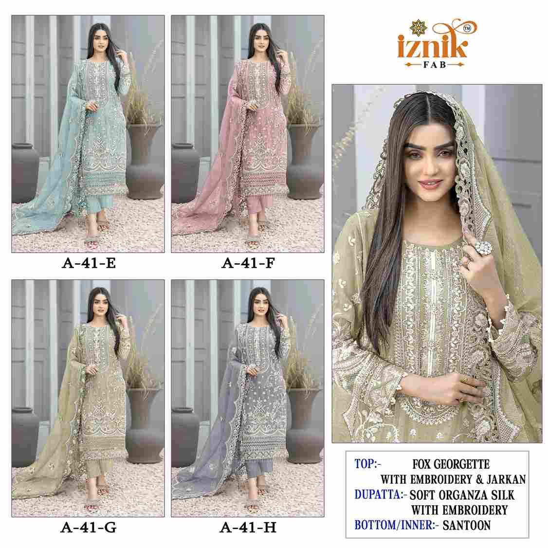 Iznik 41 Colours Vol-2 By Iznik Fab 41-E To 41-H Series Designer Pakistani Suits Beautiful Stylish Fancy Colorful Party Wear & Occasional Wear Faux Georgette Embroidery Dresses At Wholesale Price