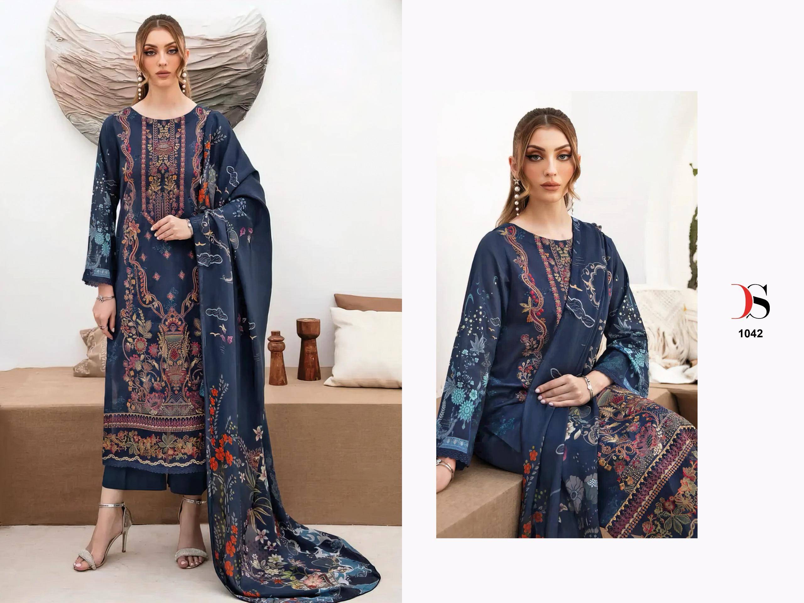 Chevron Vol-15 By Deepsy Suits 1041 To 1046 Series Designer Pakistani Suits Beautiful Stylish Fancy Colorful Party Wear & Occasional Wear Pure Cotton Embroidered Dresses At Wholesale Price