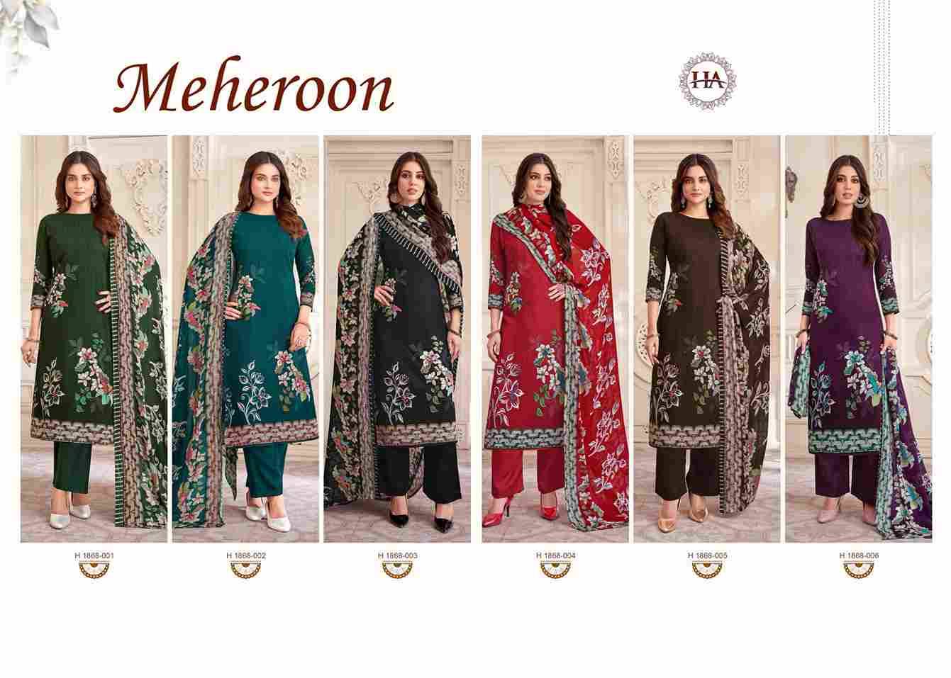 Meheroon By Harshit Fashion Hub 1868-001 To 1868-006 Series Beautiful Festive Suits Stylish Fancy Colorful Casual Wear & Ethnic Wear Pure Viscose Rayon Dresses At Wholesale Price