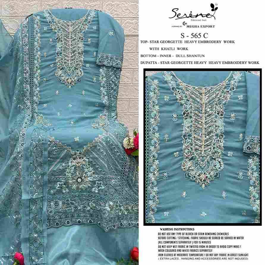 Serene Hit Design S-565 Colours By Serene S-565-A To S-565-D Series Designer Pakistani Suits Beautiful Fancy Colorful Stylish Party Wear & Occasional Wear Georgette Embroidered Dresses At Wholesale Price