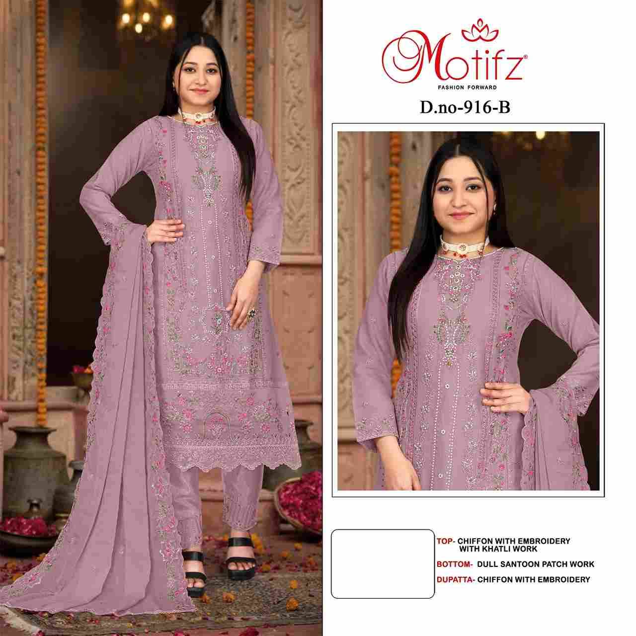 Motifz Hit Design 916 Colours By Motifz 916-A To 916-D Series Beautiful Pakistani Suits Colorful Stylish Fancy Casual Wear & Ethnic Wear Chiffon Dresses At Wholesale Price