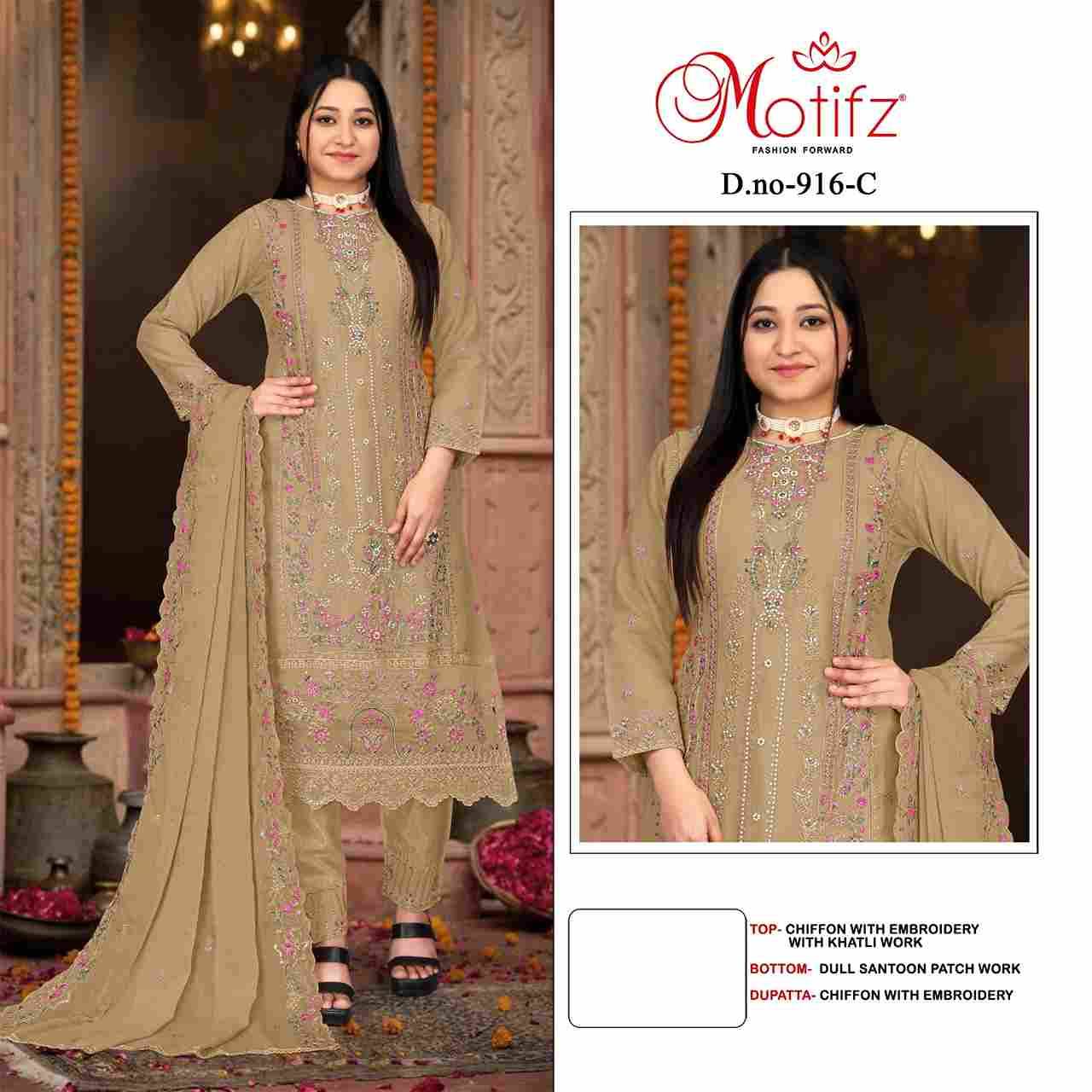 Motifz Hit Design 916 Colours By Motifz 916-A To 916-D Series Beautiful Pakistani Suits Colorful Stylish Fancy Casual Wear & Ethnic Wear Chiffon Dresses At Wholesale Price
