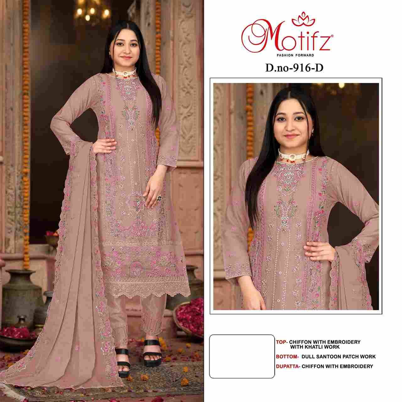 Motifz Hit Design 916 Colours By Motifz 916-A To 916-D Series Beautiful Pakistani Suits Colorful Stylish Fancy Casual Wear & Ethnic Wear Chiffon Dresses At Wholesale Price