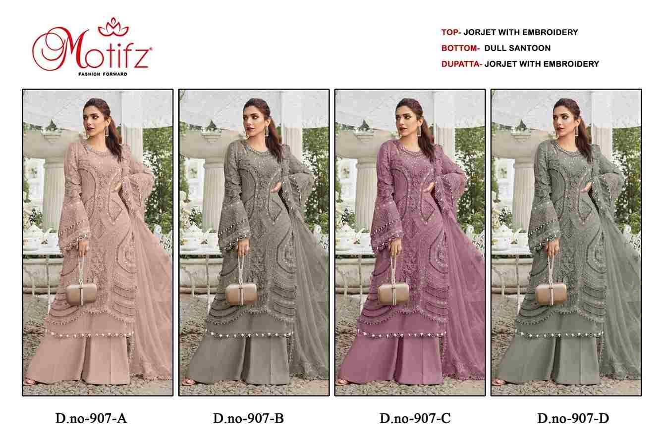 Motifz Hit Design 907 Colours By Motifz 907-A To 907-D Series Beautiful Pakistani Suits Colorful Stylish Fancy Casual Wear & Ethnic Wear Georgette Dresses At Wholesale Price