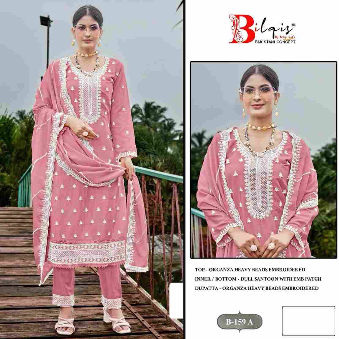 Bilqis 159 Colours By Bilqis 159-A To 159-D Series Beautiful Pakistani Suits Stylish Fancy Colorful Party Wear & Occasional Wear Organza Embroidery Dresses At Wholesale Price