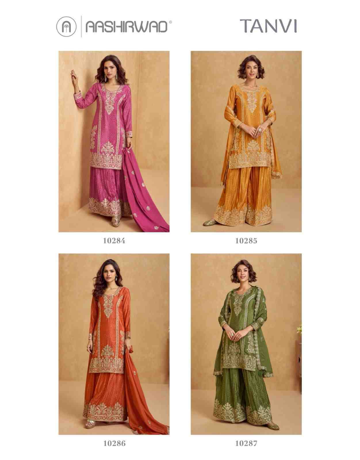 Tanvi By Aashirwad Creation 10284 To 10287 Series Beautiful Suits Colorful Stylish Fancy Casual Wear & Ethnic Wear Chinnon Silk Dresses At Wholesale Price