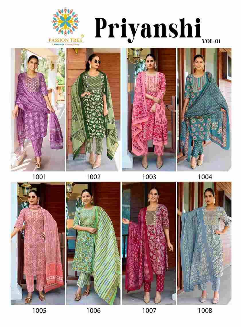 Priyanshi Vol-1 By Passion Tree 1001 To 1008 Series Beautiful Stylish Festive Suits Fancy Colorful Casual Wear & Ethnic Wear & Ready To Wear Cotton Dresses At Wholesale Price