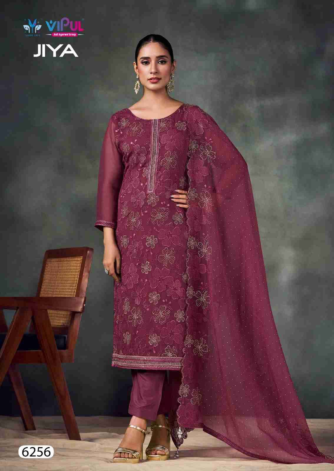 Jiya By Vipul Fashion 6251 To 6256 Series Designer Festive Suits Beautiful Fancy Stylish Colorful Party Wear & Occasional Wear Chiffon Embroidered Dresses At Wholesale Price