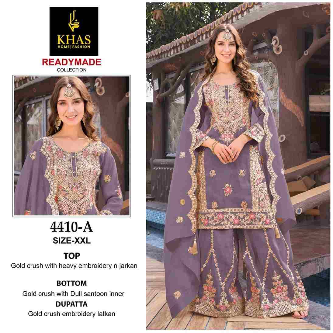 Khas 4410 Colours By Khas 4410-A To 4410-C Series Beautiful Pakistani Suits Colorful Stylish Fancy Casual Wear & Ethnic Wear Gold Crush Embroidered Dresses At Wholesale Price