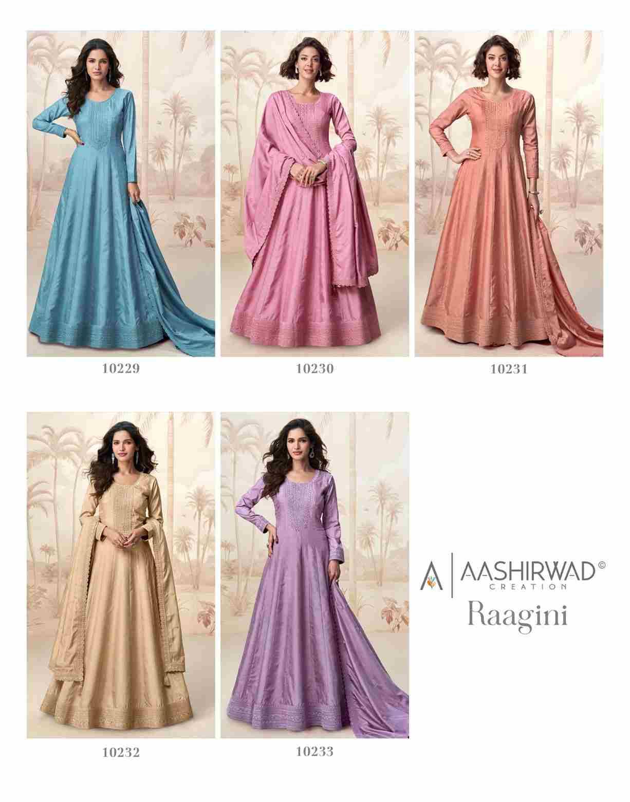 Raagini By Aashirwad Creation 10229 To 10233 Series Designer Stylish Fancy Colorful Beautiful Party Wear & Ethnic Wear Collection Silk Gowns With Dupatta At Wholesale Price