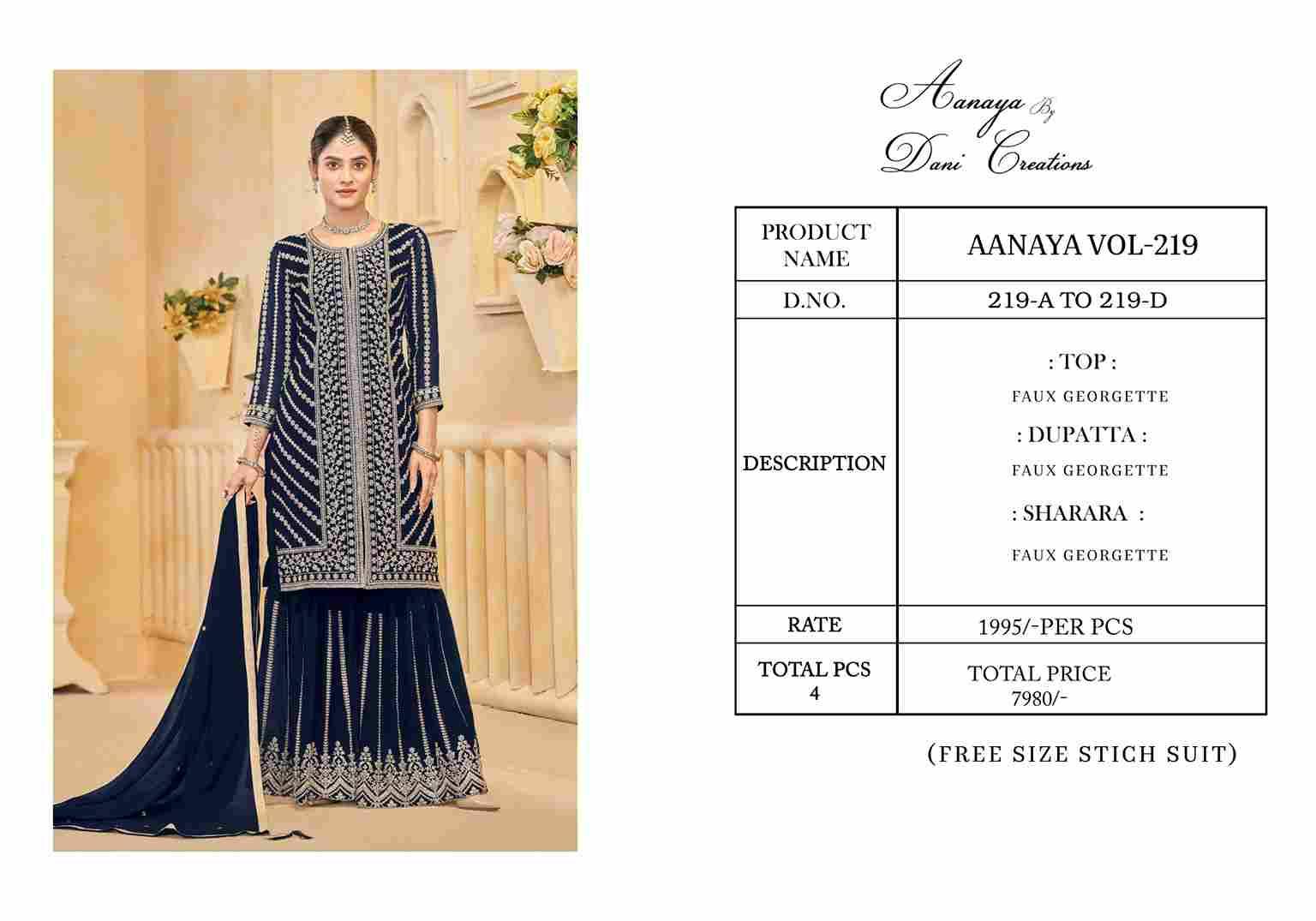 Aanaya Vol-219 By Twisha 219-A To 219-D Series Designer Sharara Suits Collection Beautiful Stylish Fancy Colorful Party Wear & Occasional Wear Faux Georgette Dresses At Wholesale Price
