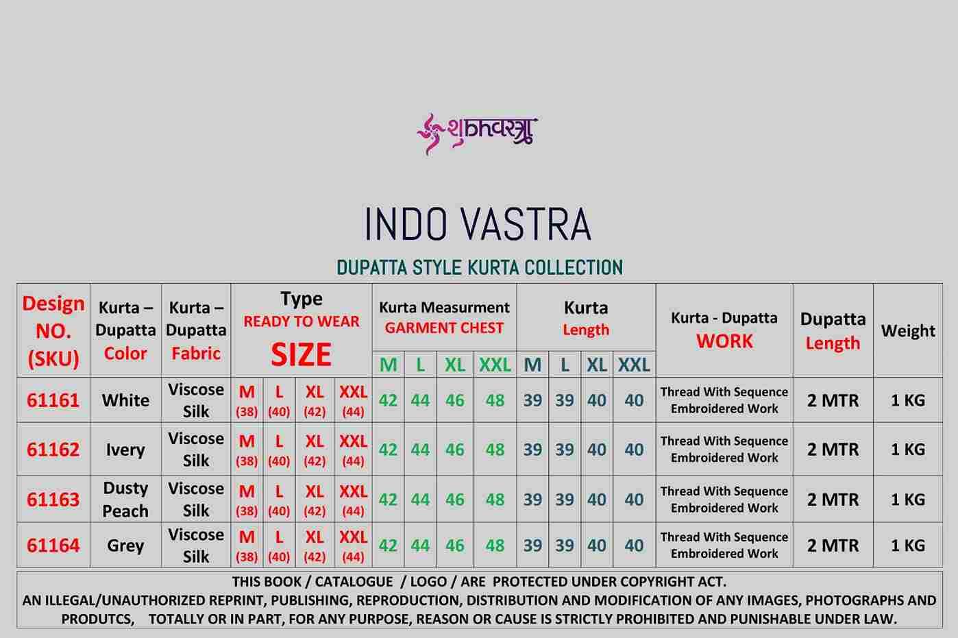 Indo Vastra By Shubhvastra 61161 To 61164 Series Beautiful Colorful Stylish Fancy Casual Wear & Ethnic Wear & Ready To Wear Viscose Silk Kurtas With Dupatta At Wholesale Price