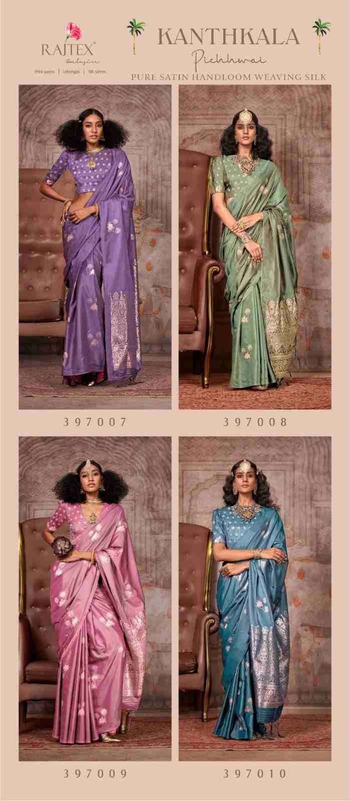Kanthkala Pichwai Dusty By Raj Tex 397007 To 397010 Series Indian Traditional Wear Collection Beautiful Stylish Fancy Colorful Party Wear & Occasional Wear Banarasi Silk Sarees At Wholesale Price