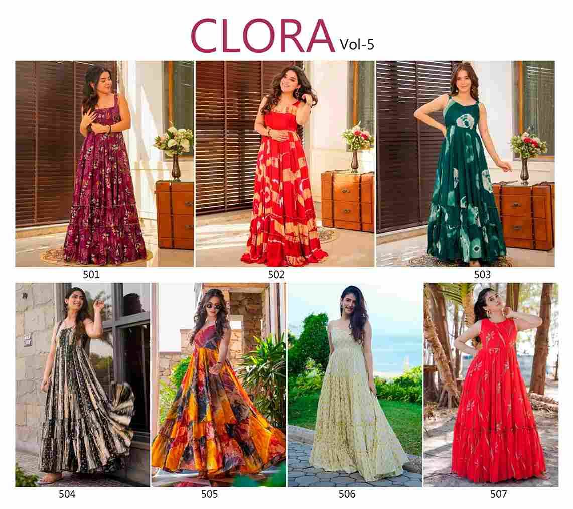 Clora Vol-5 By Fashid Wholesale 501 To 507 Series Designer Stylish Fancy Colorful Beautiful Party Wear & Ethnic Wear Collection Heavy Rayon/Faux Georgette Gowns With Dupatta At Wholesale Price