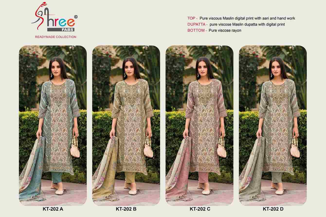 Shree Fabs Hit Design KT-202 Colours By Shree Fabs KT-202-A To KT-202-D Series Designer Pakistani Suits Beautiful Fancy Stylish Colorful Party Wear & Occasional Wear Pure Viscose Muslin Embroidery Dresses At Wholesale Price