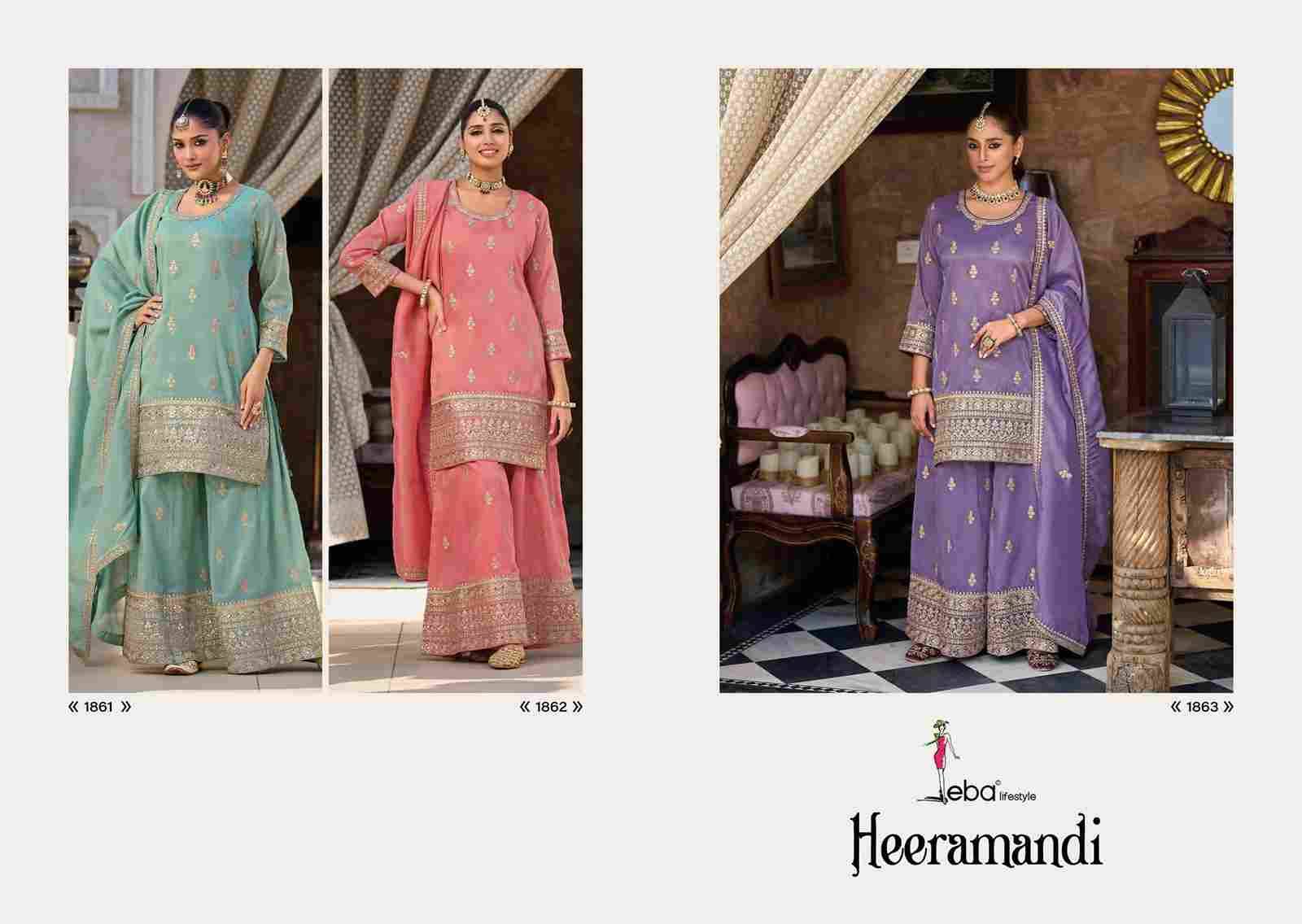 Heeramandi By Eba Lifestyle 1861 To 1863 Series Beautiful Sharara Suits Colorful Stylish Fancy Casual Wear & Ethnic Wear Simmer Embroidery Dresses At Wholesale Price