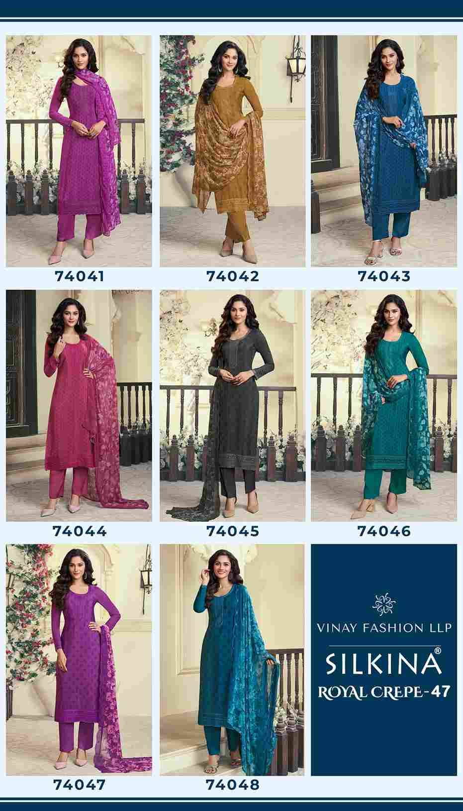 Royal Crepe Vol-47 By Vinay Fashion 74041 To 74048 Series Designer Festive Suits Collection Beautiful Stylish Fancy Colorful Party Wear & Occasional Wear Royal Crepe Dresses At Wholesale Price