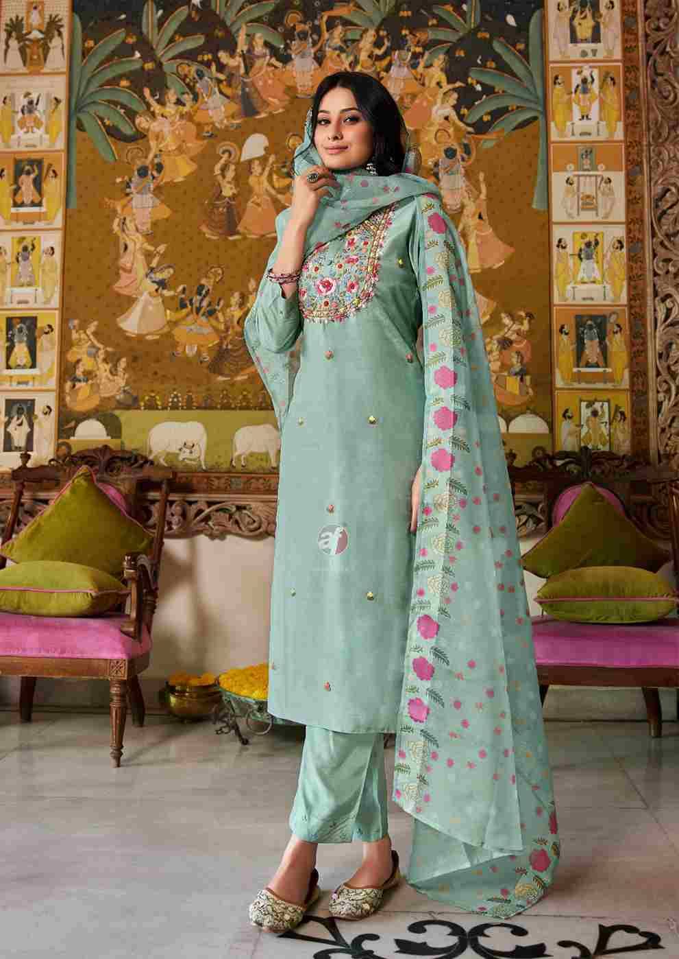 Golden Meadows Vol-4 By Anju Fabrics 4141 To 4146 Series Designer Festive Suits Collection Beautiful Stylish Fancy Colorful Party Wear & Occasional Wear Pure Muslin Dresses At Wholesale Price