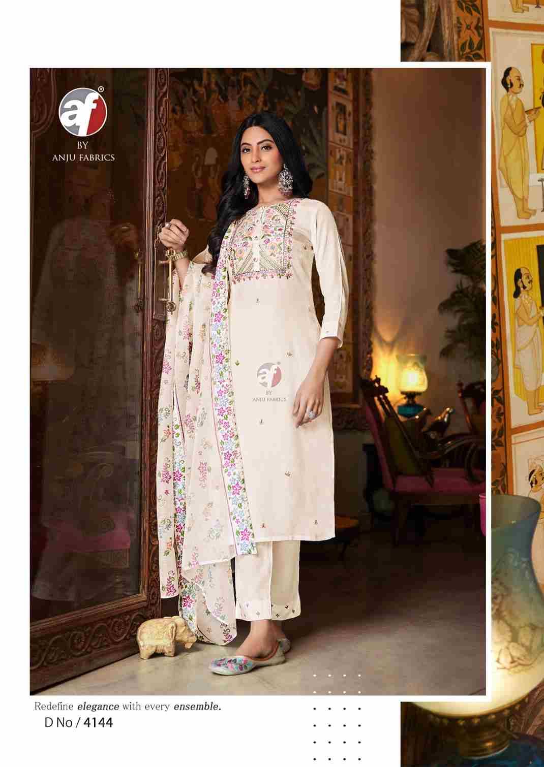 Golden Meadows Vol-4 By Anju Fabrics 4141 To 4146 Series Designer Festive Suits Collection Beautiful Stylish Fancy Colorful Party Wear & Occasional Wear Pure Muslin Dresses At Wholesale Price