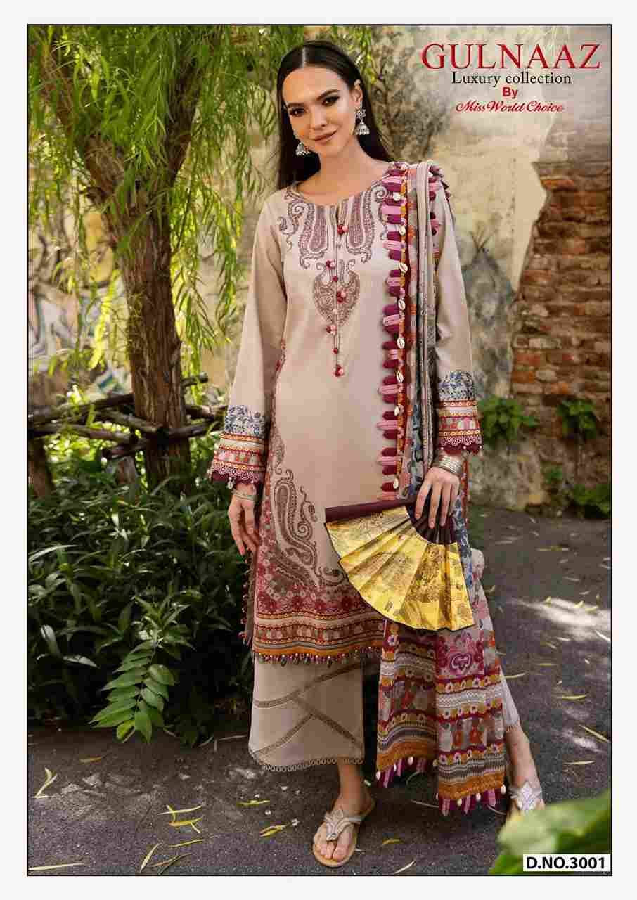 Gulnaaz Vol-3 By Miss World Choice 3001 To 3006 Series Beautiful Festive Suits Colorful Stylish Fancy Casual Wear & Ethnic Wear Pure Cotton Embroidered Dresses At Wholesale Price