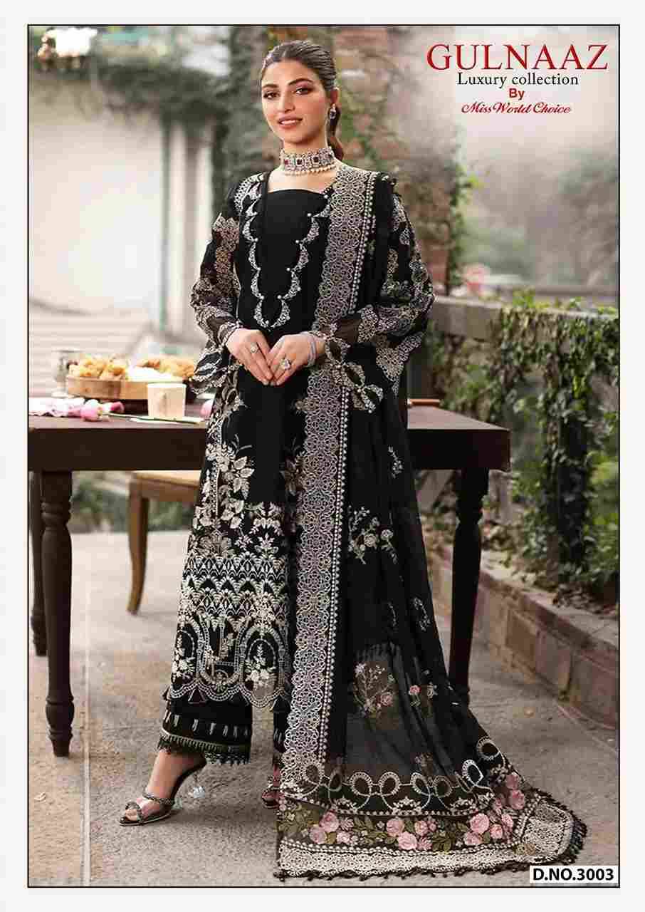 Gulnaaz Vol-3 By Miss World Choice 3001 To 3006 Series Beautiful Festive Suits Colorful Stylish Fancy Casual Wear & Ethnic Wear Pure Cotton Embroidered Dresses At Wholesale Price