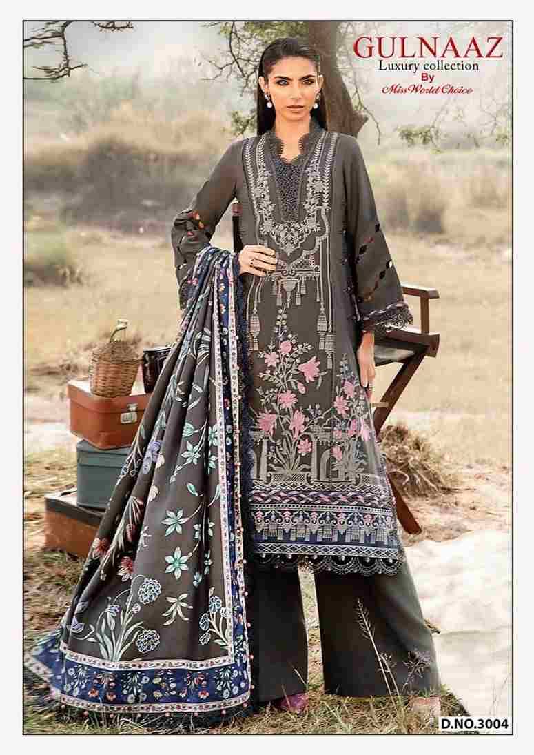 Gulnaaz Vol-3 By Miss World Choice 3001 To 3006 Series Beautiful Festive Suits Colorful Stylish Fancy Casual Wear & Ethnic Wear Pure Cotton Embroidered Dresses At Wholesale Price