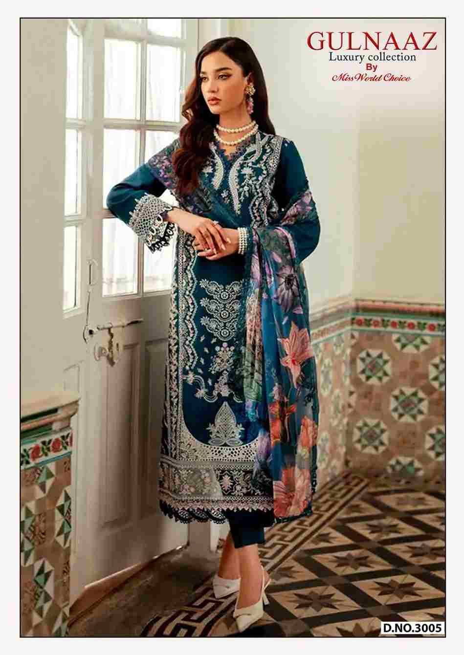 Gulnaaz Vol-3 By Miss World Choice 3001 To 3006 Series Beautiful Festive Suits Colorful Stylish Fancy Casual Wear & Ethnic Wear Pure Cotton Embroidered Dresses At Wholesale Price