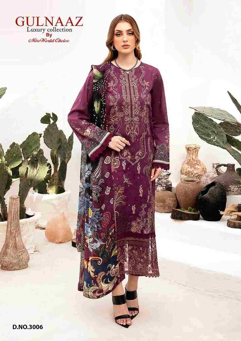 Gulnaaz Vol-3 By Miss World Choice 3001 To 3006 Series Beautiful Festive Suits Colorful Stylish Fancy Casual Wear & Ethnic Wear Pure Cotton Embroidered Dresses At Wholesale Price