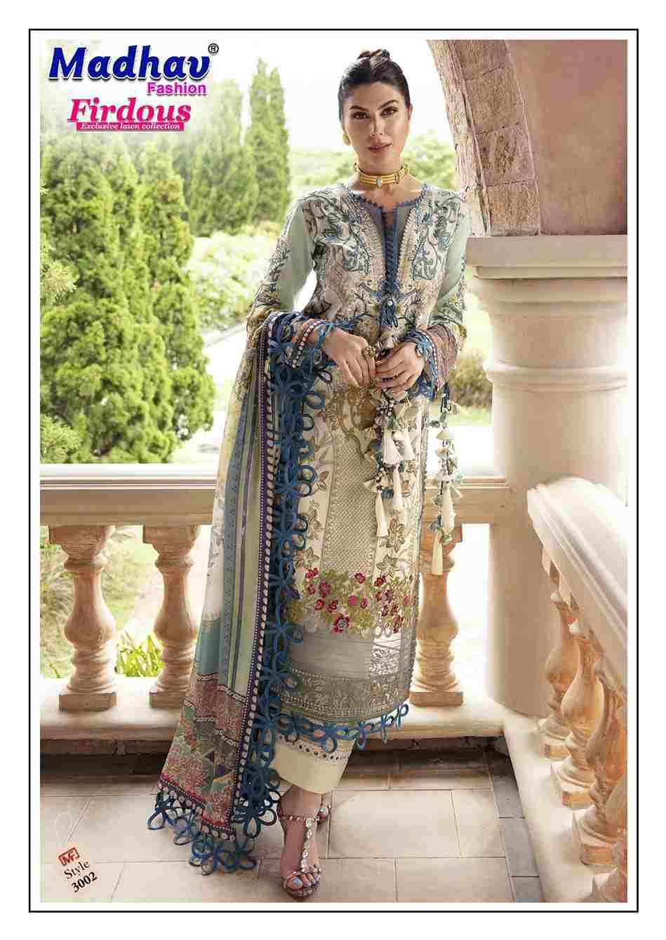 Firdous Vol-3 By Madhav Fashion 3001 To 3006 Series Beautiful Stylish Suits Fancy Colorful Casual Wear & Ethnic Wear & Ready To Wear Pure Lawn Cotton Dresses At Wholesale Price