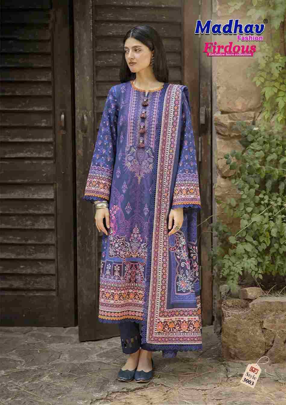 Firdous Vol-3 By Madhav Fashion 3001 To 3006 Series Beautiful Stylish Suits Fancy Colorful Casual Wear & Ethnic Wear & Ready To Wear Pure Lawn Cotton Dresses At Wholesale Price