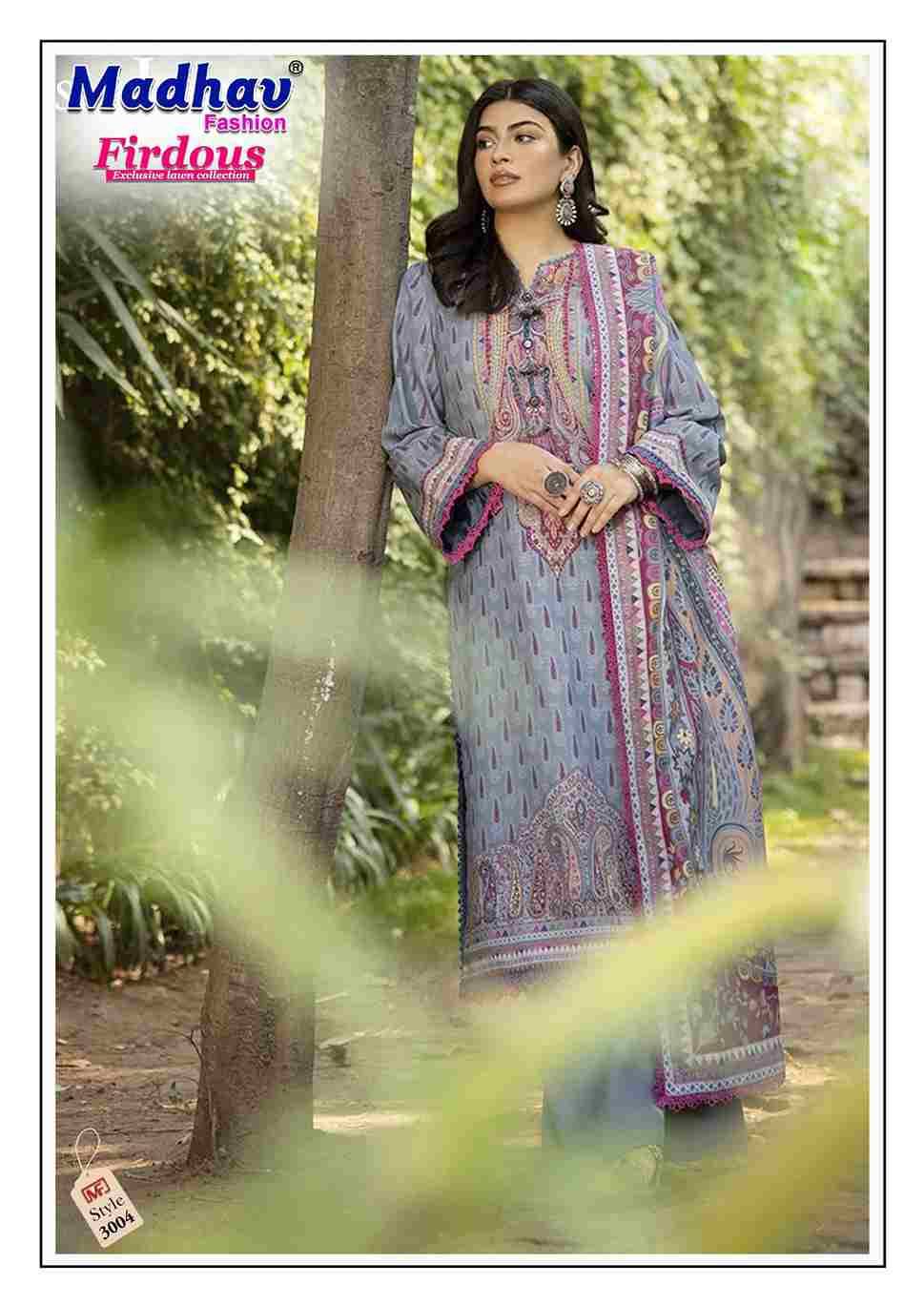 Firdous Vol-3 By Madhav Fashion 3001 To 3006 Series Beautiful Stylish Suits Fancy Colorful Casual Wear & Ethnic Wear & Ready To Wear Pure Lawn Cotton Dresses At Wholesale Price