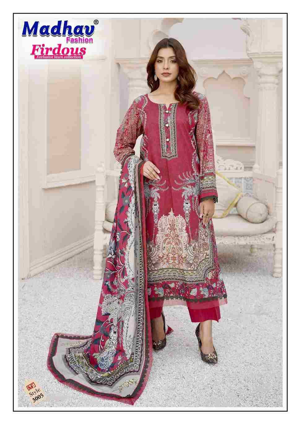 Firdous Vol-3 By Madhav Fashion 3001 To 3006 Series Beautiful Stylish Suits Fancy Colorful Casual Wear & Ethnic Wear & Ready To Wear Pure Lawn Cotton Dresses At Wholesale Price
