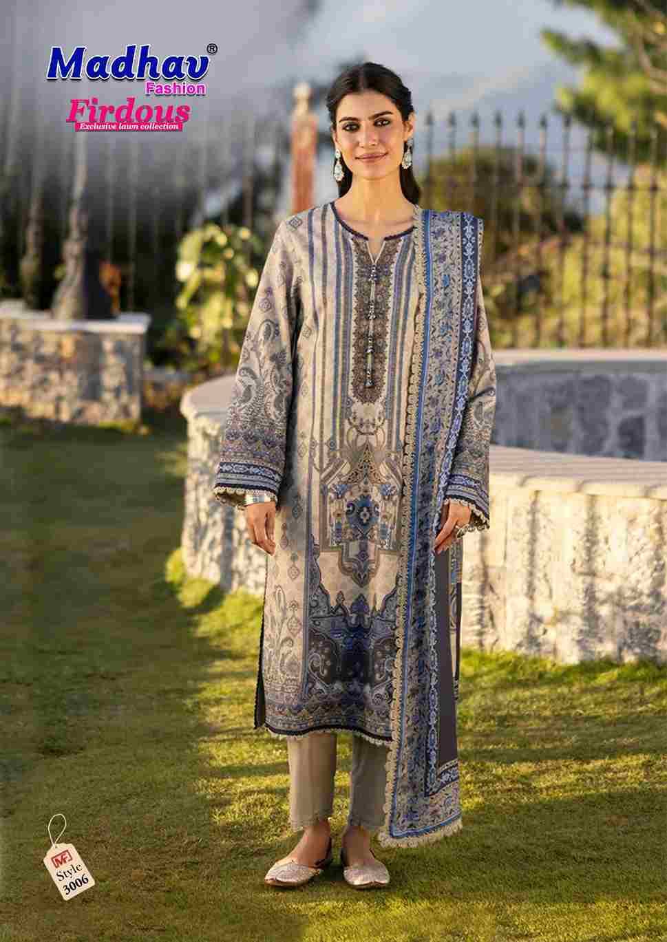 Firdous Vol-3 By Madhav Fashion 3001 To 3006 Series Beautiful Stylish Suits Fancy Colorful Casual Wear & Ethnic Wear & Ready To Wear Pure Lawn Cotton Dresses At Wholesale Price
