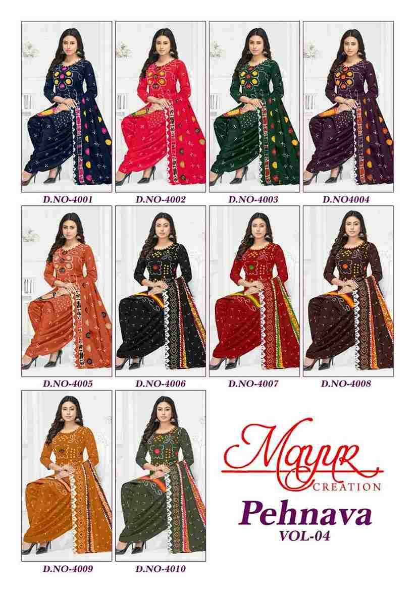 Pehnava Vol-4 By Mayur Creation 4001 To 4010 Series Beautiful Festive Suits Stylish Fancy Colorful Casual Wear & Ethnic Wear Heavy Cotton Print Dresses At Wholesale Price