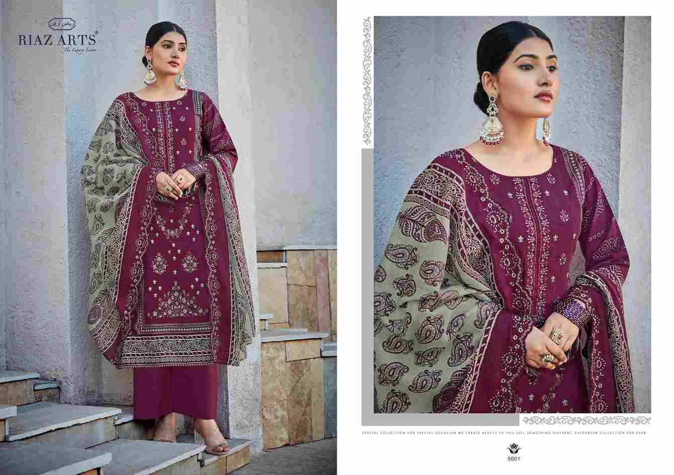 Bin Saeed Vol-5 By Riaz Arts 5001 To 5006 Series Beautiful Festive Suits Stylish Fancy Colorful Casual Wear & Ethnic Wear Pure Lawn Cotton Print Dresses At Wholesale Price