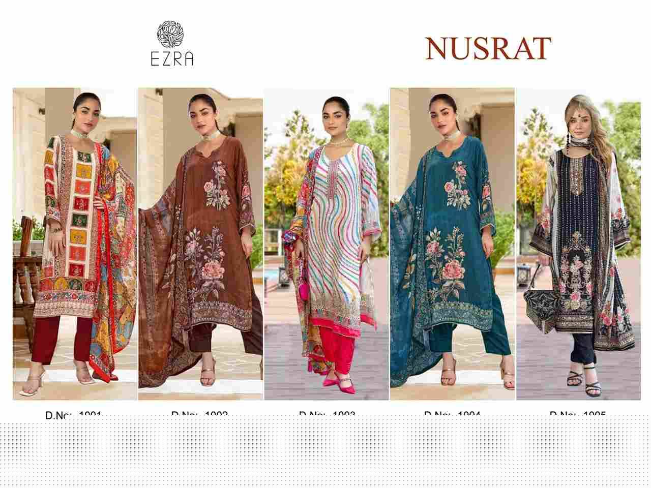 Nusrat By Ezra 1001 To 1005 Series Beautiful Festive Suits Stylish Fancy Colorful Casual Wear & Ethnic Wear Pure Muslin Cotton Print Dresses At Wholesale Price
