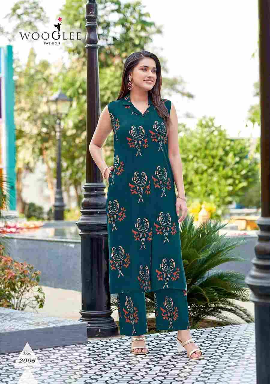 Samiksha By Wooglee 2001 To 2006 Series Designer Pakistani Suits Collection Beautiful Stylish Fancy Colorful Party Wear & Occasional Wear Rayon Print Kurtis With Bottom At Wholesale Price