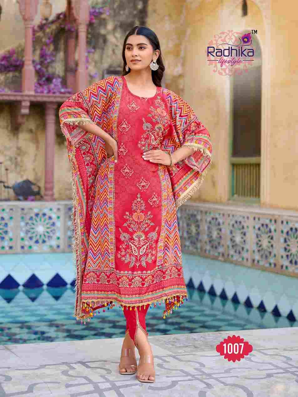 Noor Vol-1 By Radhika Lifestyle 1001 To 1008 Series Designer Pakistani Suits Collection Beautiful Stylish Fancy Colorful Party Wear & Occasional Wear Pure Crepe Kaftan With Bottom At Wholesale Price