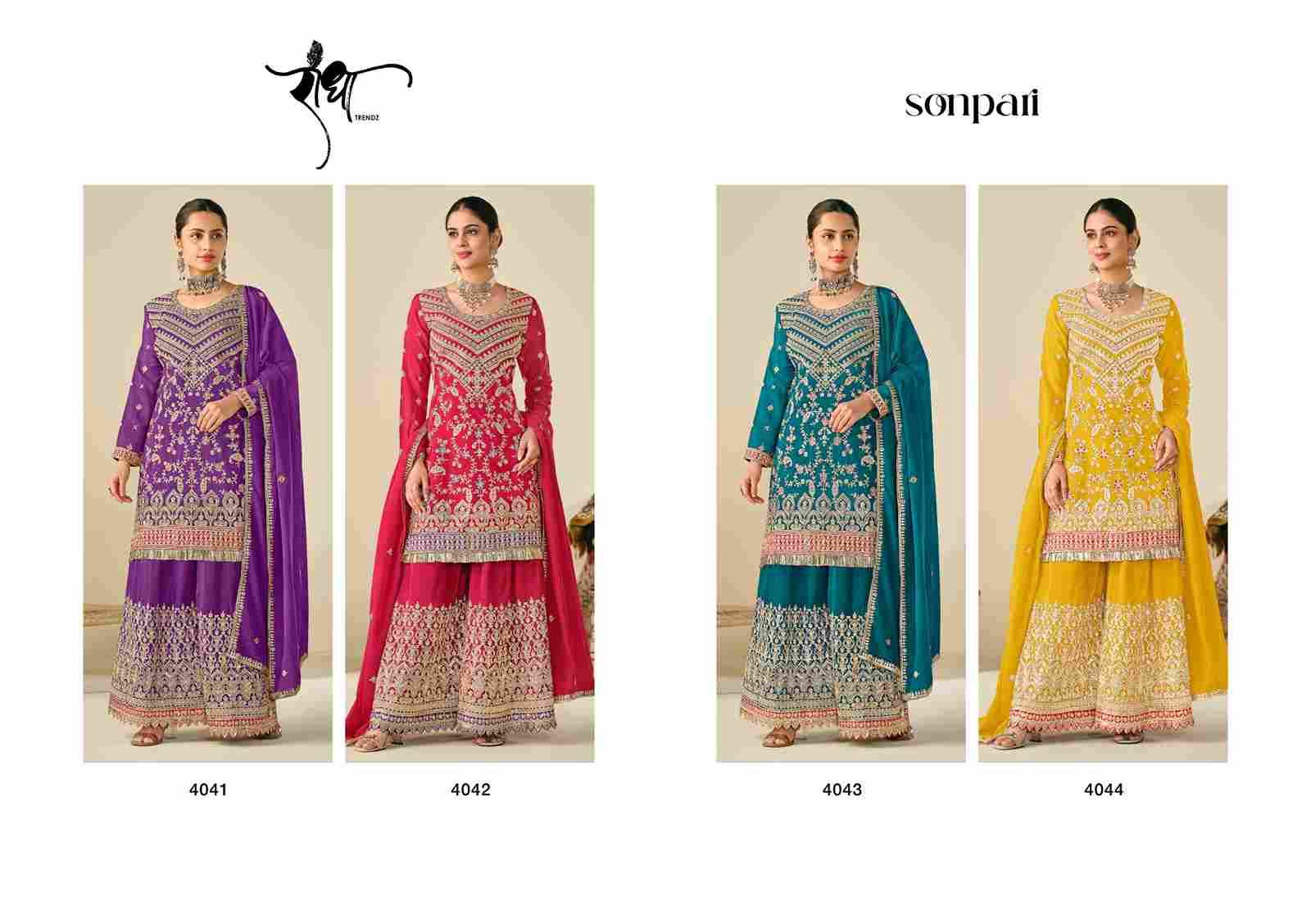 Sonpari By Radha Trendz 4041 To 4044 Series Sharara Suits Beautiful Fancy Colorful Stylish Party Wear & Occasional Wear Chinnon Dresses At Wholesale Price
