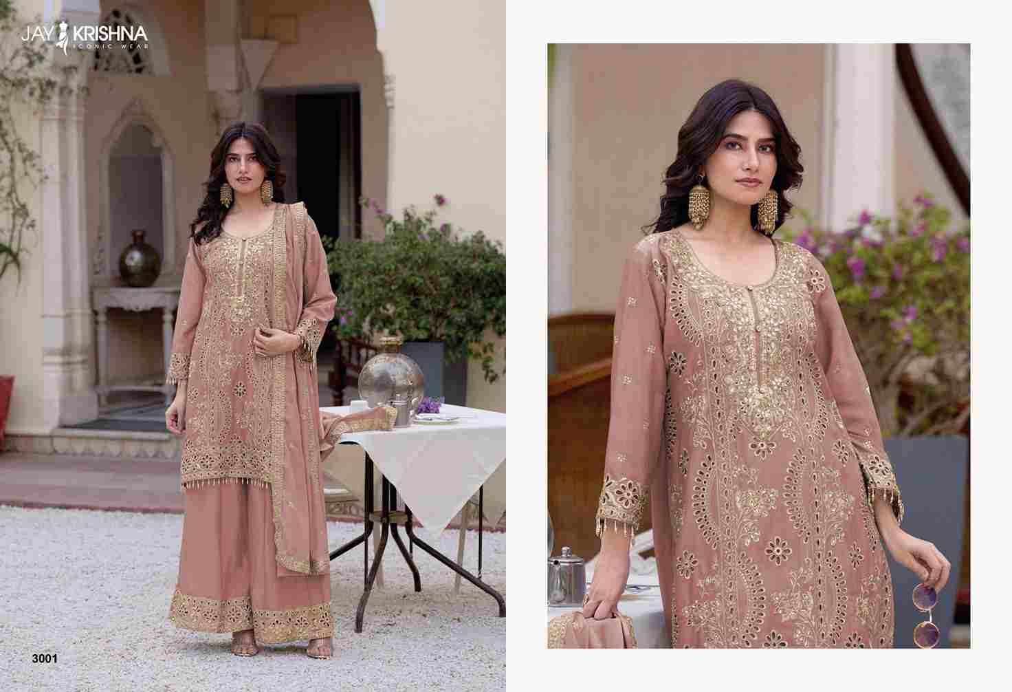Readymade Vol-3 By Jay Krishna 3001 To 3003 Series Beautiful Stylish Sharara Suits Fancy Colorful Casual Wear & Ethnic Wear & Ready To Wear Heavy Chinnon Dresses At Wholesale Price