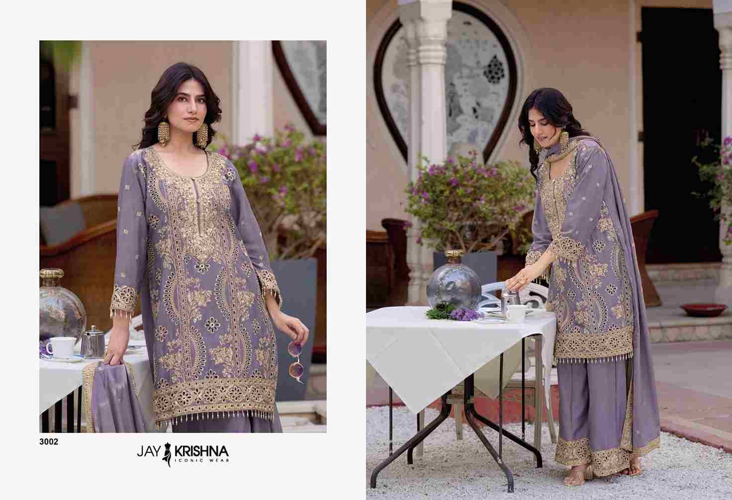 Readymade Vol-3 By Jay Krishna 3001 To 3003 Series Beautiful Stylish Sharara Suits Fancy Colorful Casual Wear & Ethnic Wear & Ready To Wear Heavy Chinnon Dresses At Wholesale Price