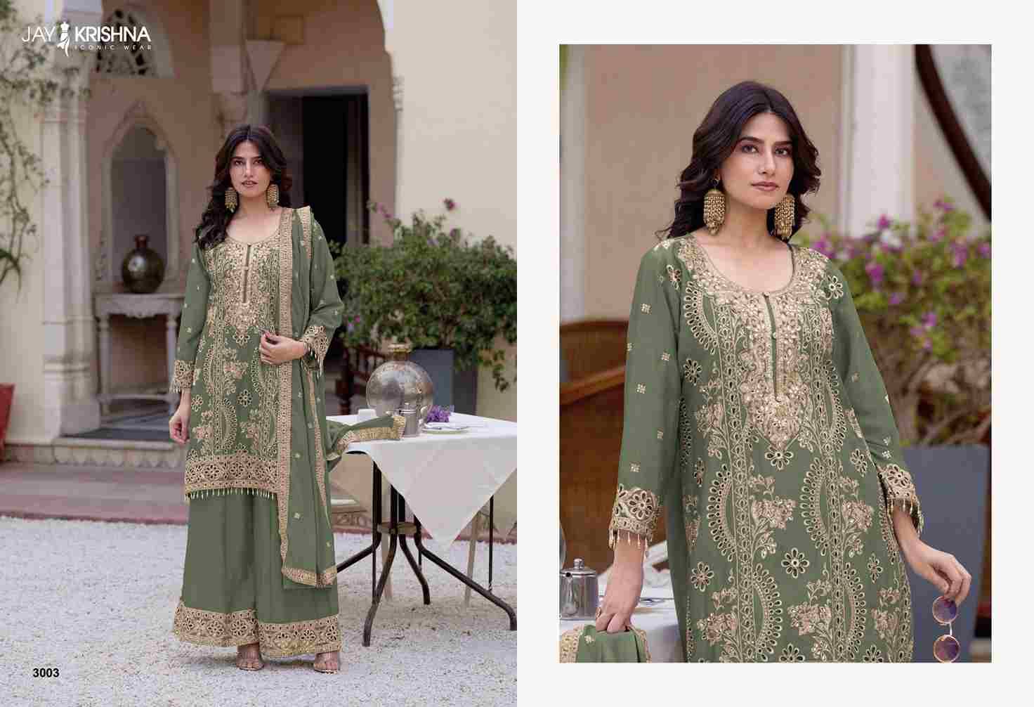 Readymade Vol-3 By Jay Krishna 3001 To 3003 Series Beautiful Stylish Sharara Suits Fancy Colorful Casual Wear & Ethnic Wear & Ready To Wear Heavy Chinnon Dresses At Wholesale Price