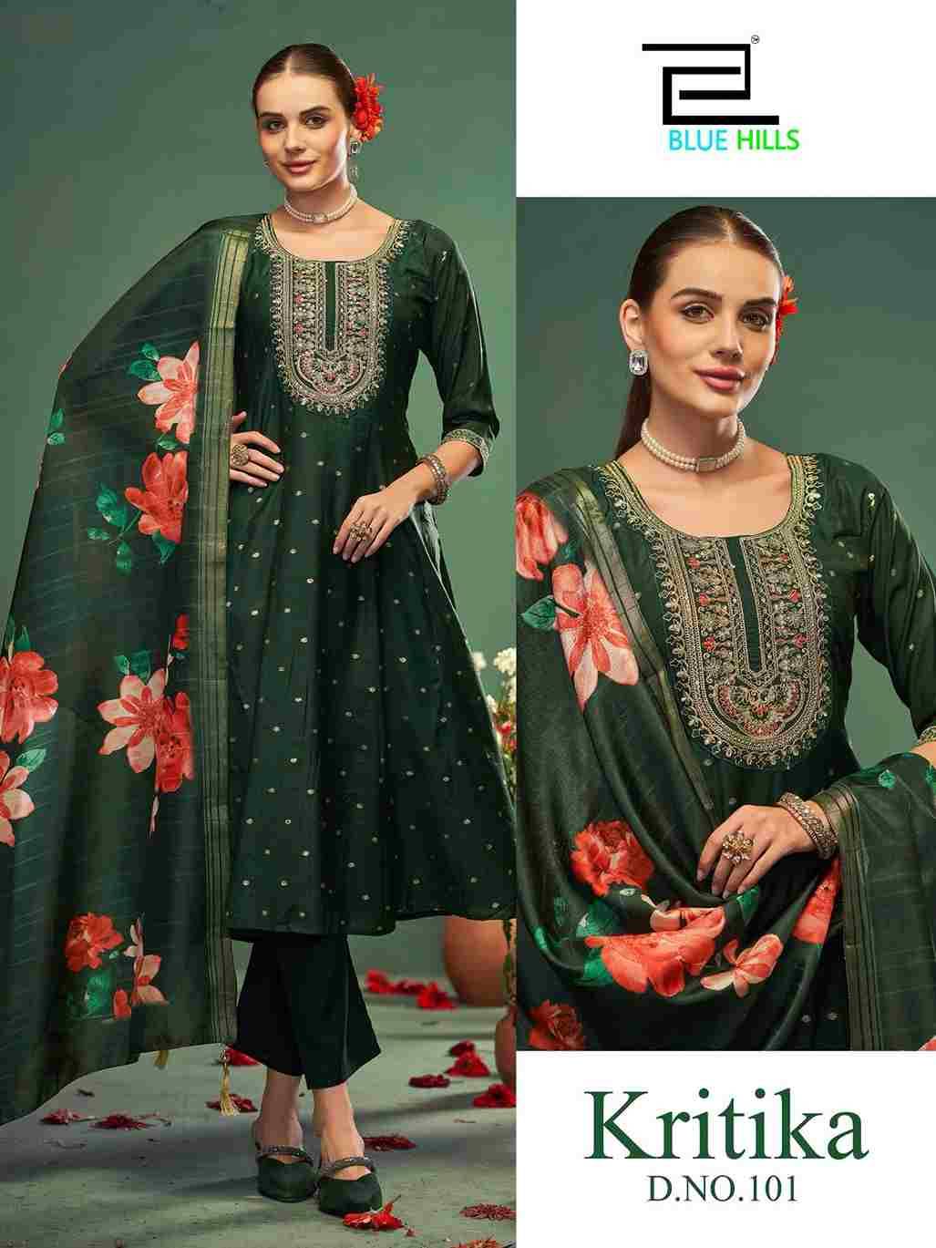 Kritika By Blue Hills 101 To 104 Series Beautiful Festive Suits Stylish Fancy Colorful Casual Wear & Ethnic Wear Chanderi Embroidered Dresses At Wholesale Price