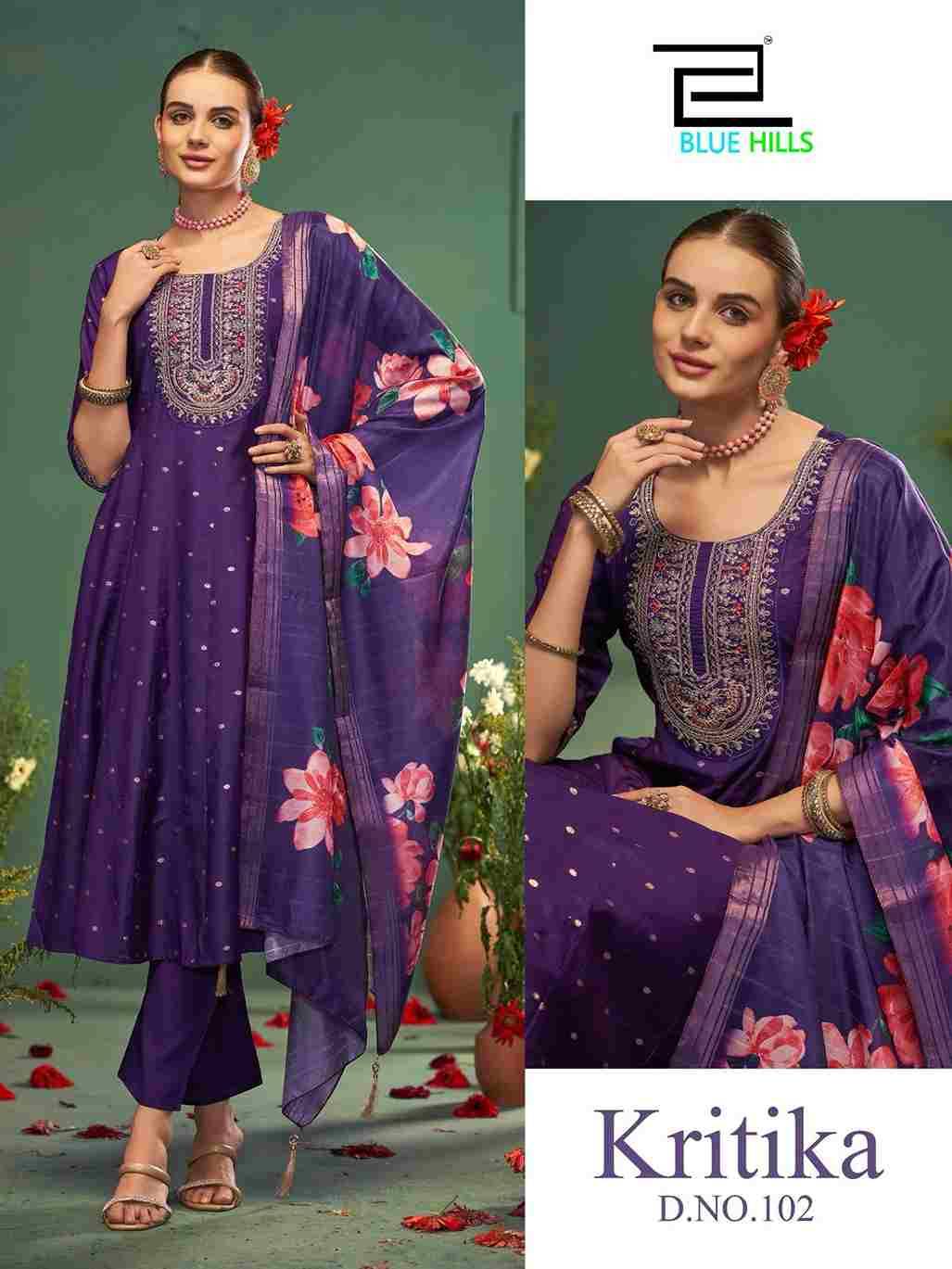 Kritika By Blue Hills 101 To 104 Series Beautiful Festive Suits Stylish Fancy Colorful Casual Wear & Ethnic Wear Chanderi Embroidered Dresses At Wholesale Price