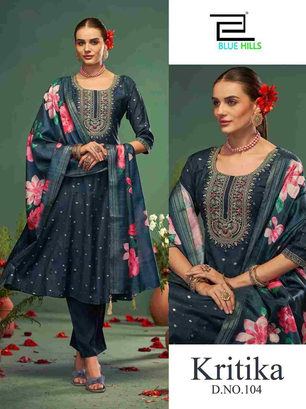 Kritika By Blue Hills 101 To 104 Series Beautiful Festive Suits Stylish Fancy Colorful Casual Wear & Ethnic Wear Chanderi Embroidered Dresses At Wholesale Price