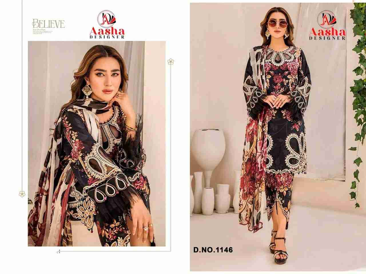 Aasha 1146 Colours By Aasha Designer 1146-A To 1146-C Series Pakistani Suits Beautiful Fancy Colorful Stylish Party Wear & Occasional Wear Pure Cotton Embroidery Dresses At Wholesale Price